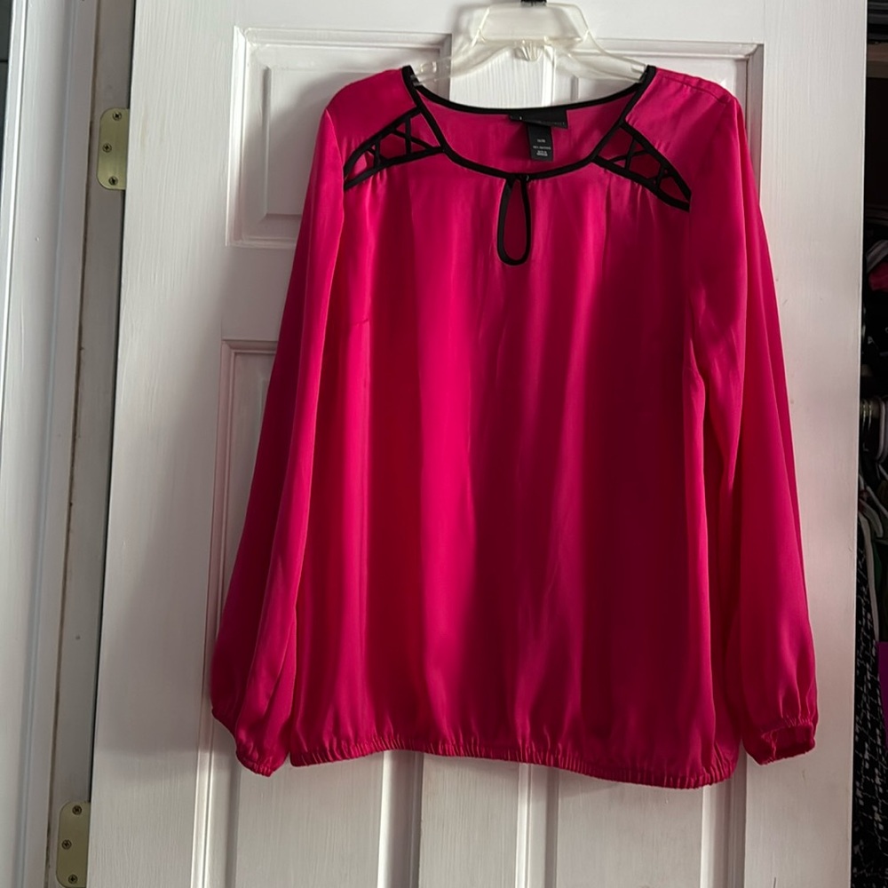 Pink and Black Long-Sleeve Blouse